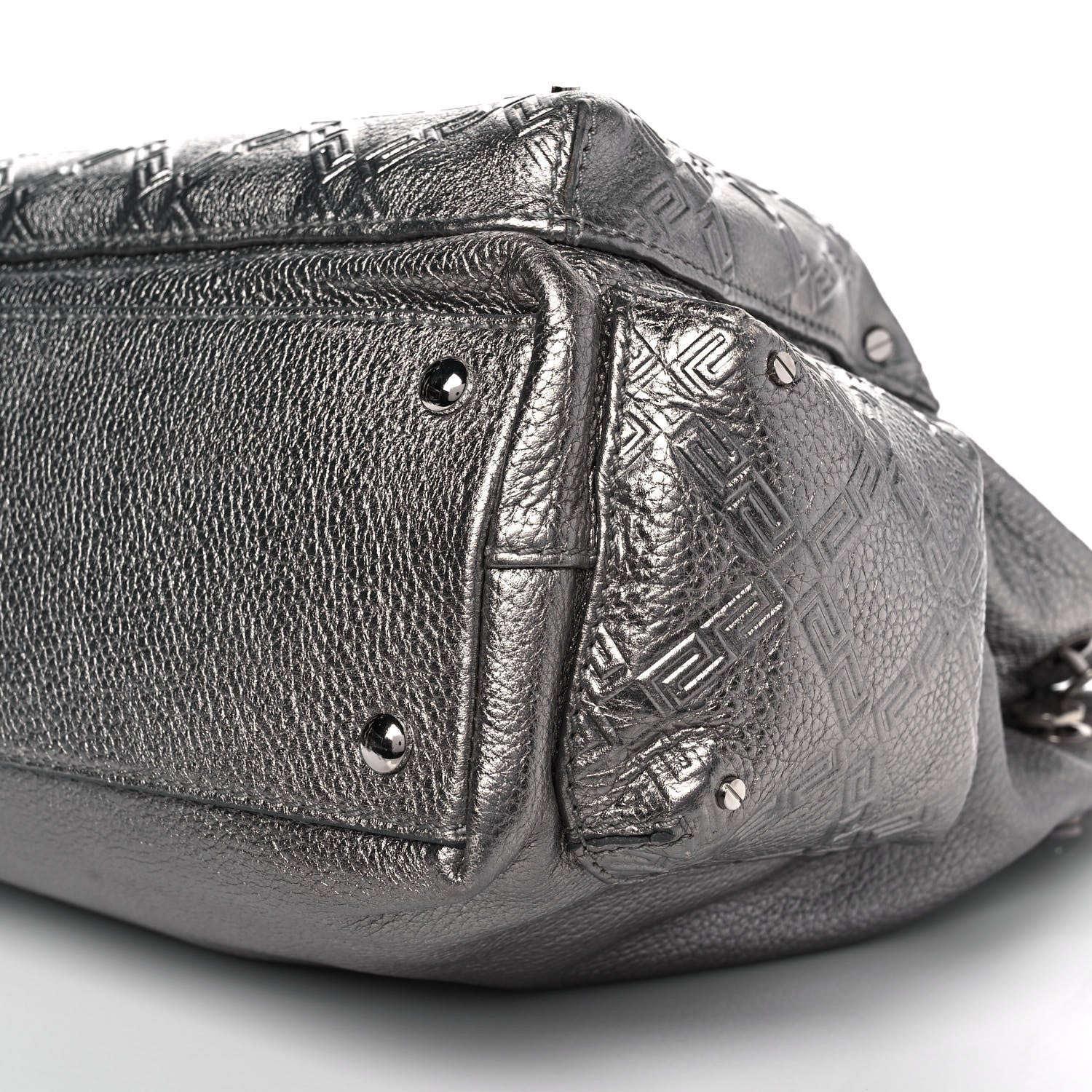 Versace Metallic Calfskin Front Pocket Shoulder Bag Silver 8 of 8