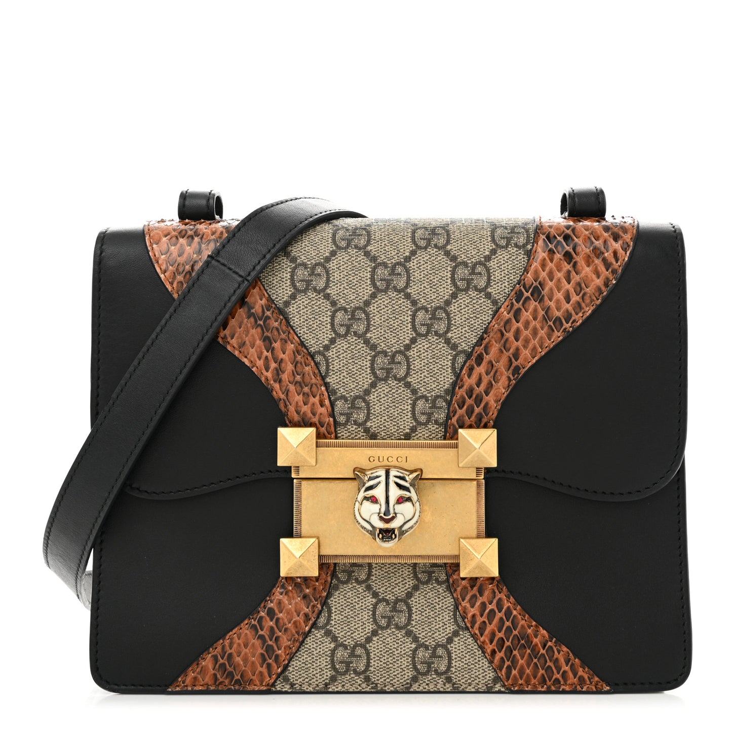 Nappa Elaphe GG Supreme Monogram Medium Osiride Shoulder Bag Black Bright Cuir Beige Ebony