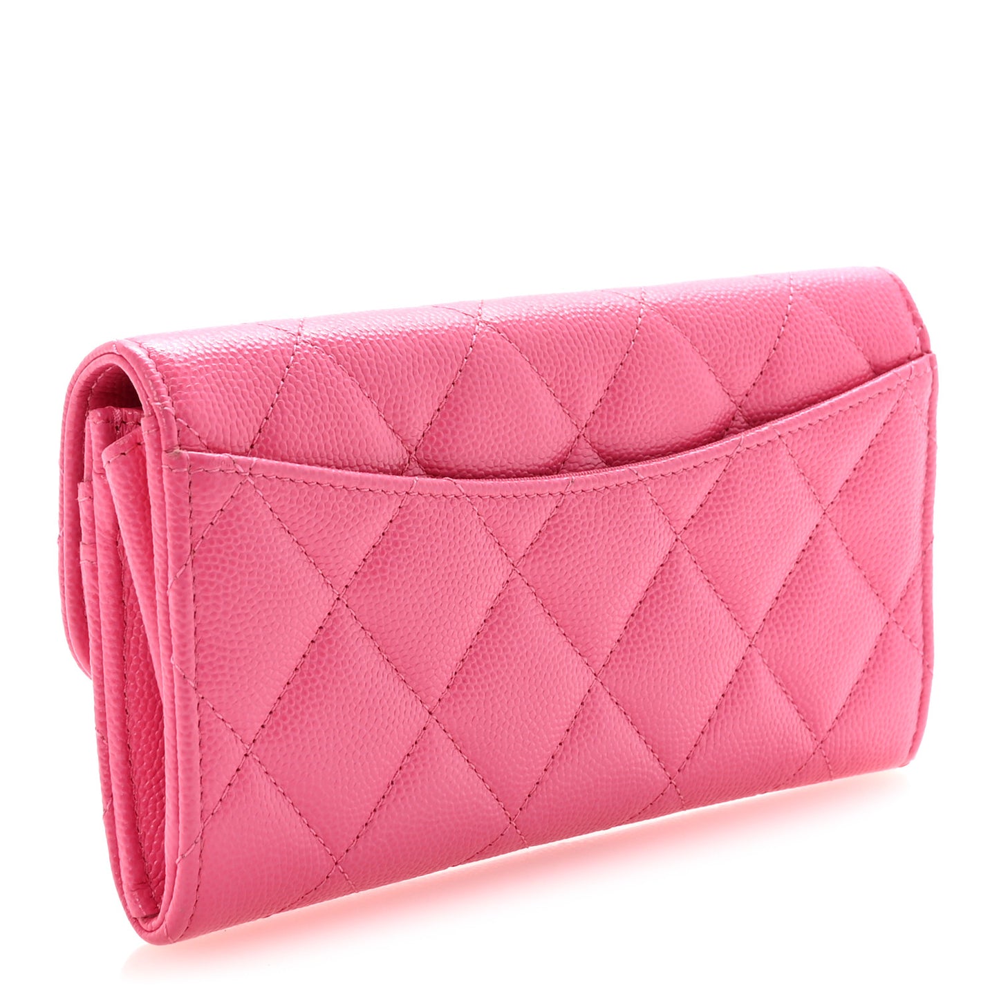 Caviar Quilted Medium Gusset Flap Wallet Pink