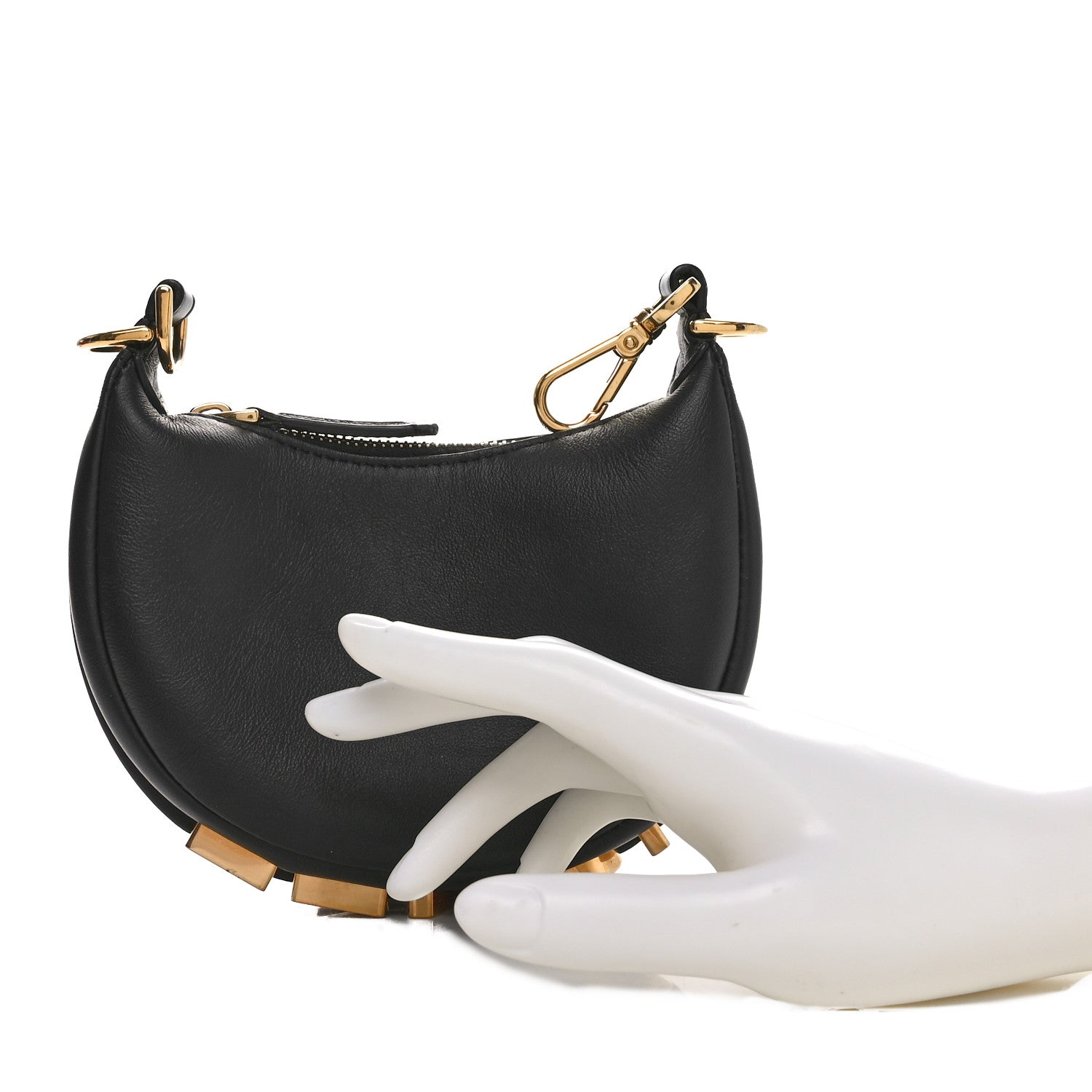 Fendi Vitello Grace Matte Nano Fendigraphy Hobo Charm Black 2 of 10