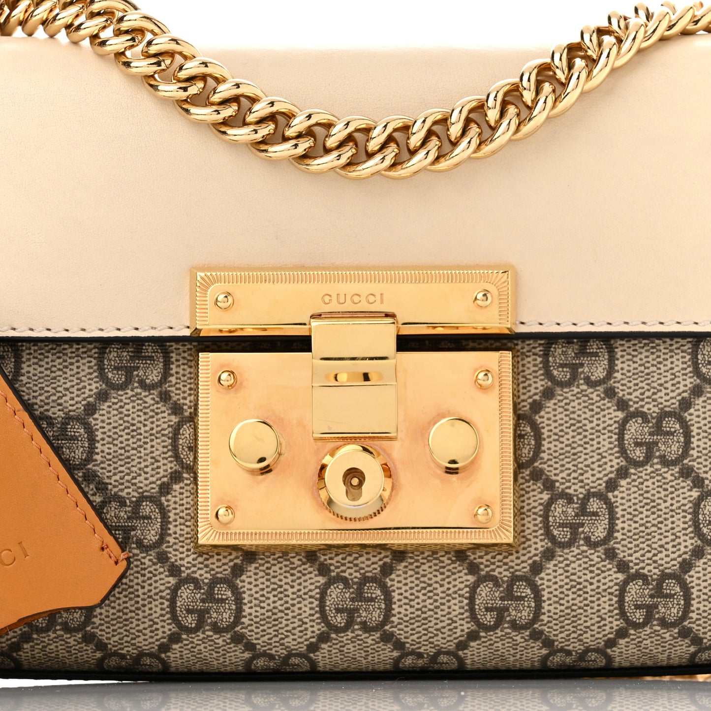 GG Supreme Monogram Calfskin Small Padlock Shoulder Bag Beige Mystic White Sun Oil