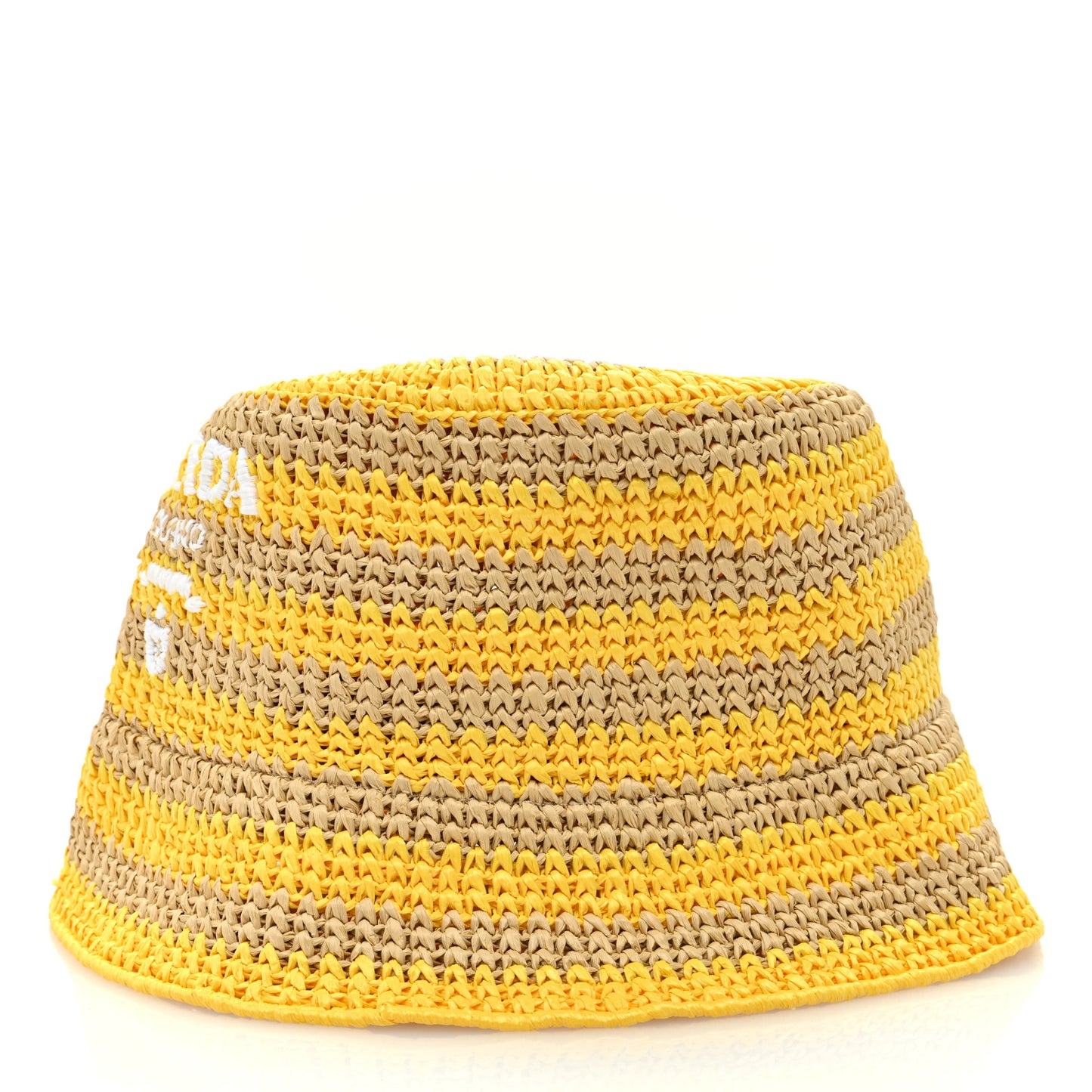 Raffia Striped Logo Embroidered Womens Bucket Hat M Naturale Giallo