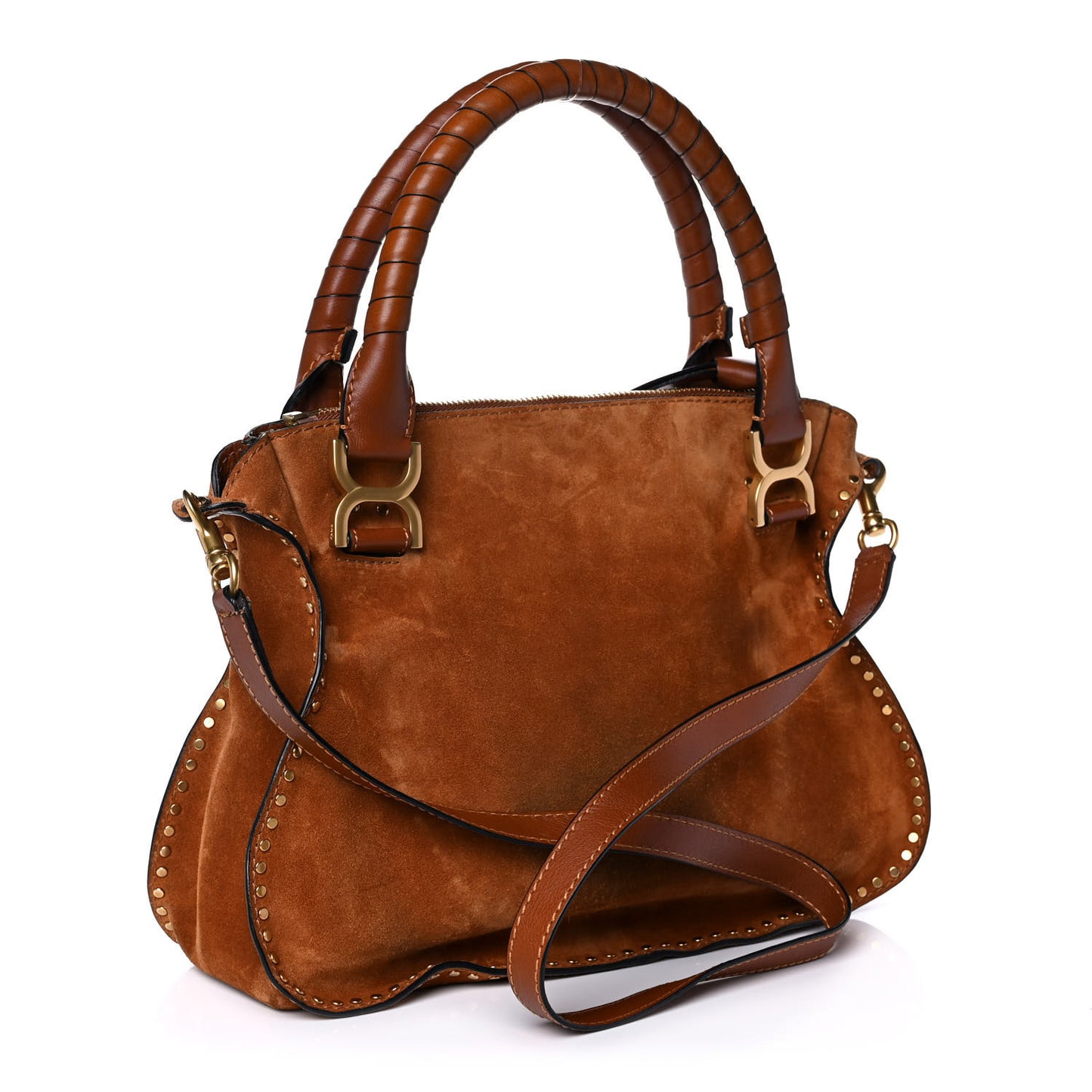 Suede Calfskin Braided Medium Marcie Satchel Caramel