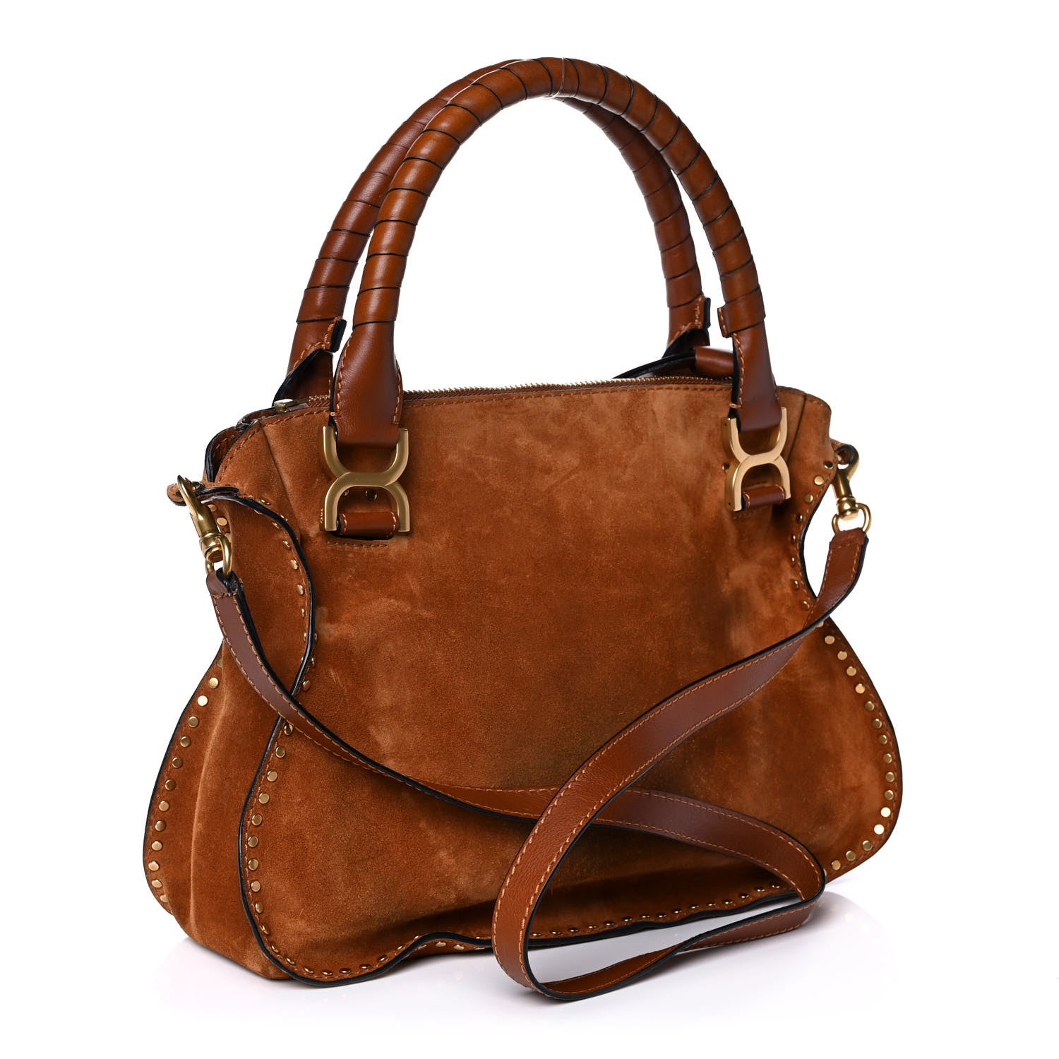 Chloe Suede Calfskin Braided Medium Marcie Satchel Caramel 3 of 12