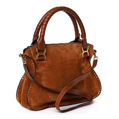 Chloe Suede Calfskin Braided Medium Marcie Satchel Caramel 3 of 12