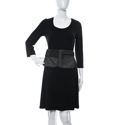 Gucci Denim Monogram Double Pocket Belt Bag Black 2 of 12