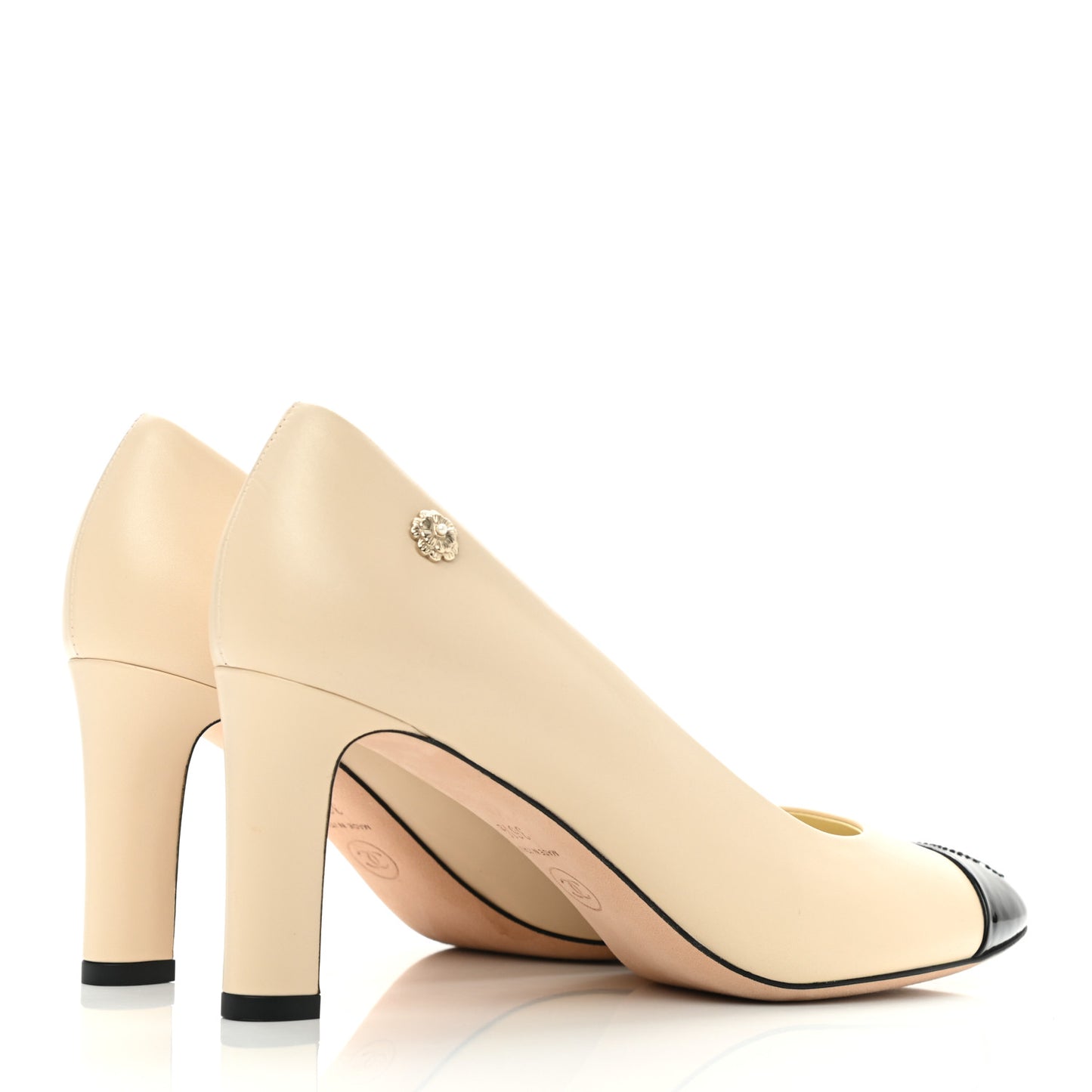 Lambskin Patent CC Cap Toe Camellia Pumps 36.5 Beige Black