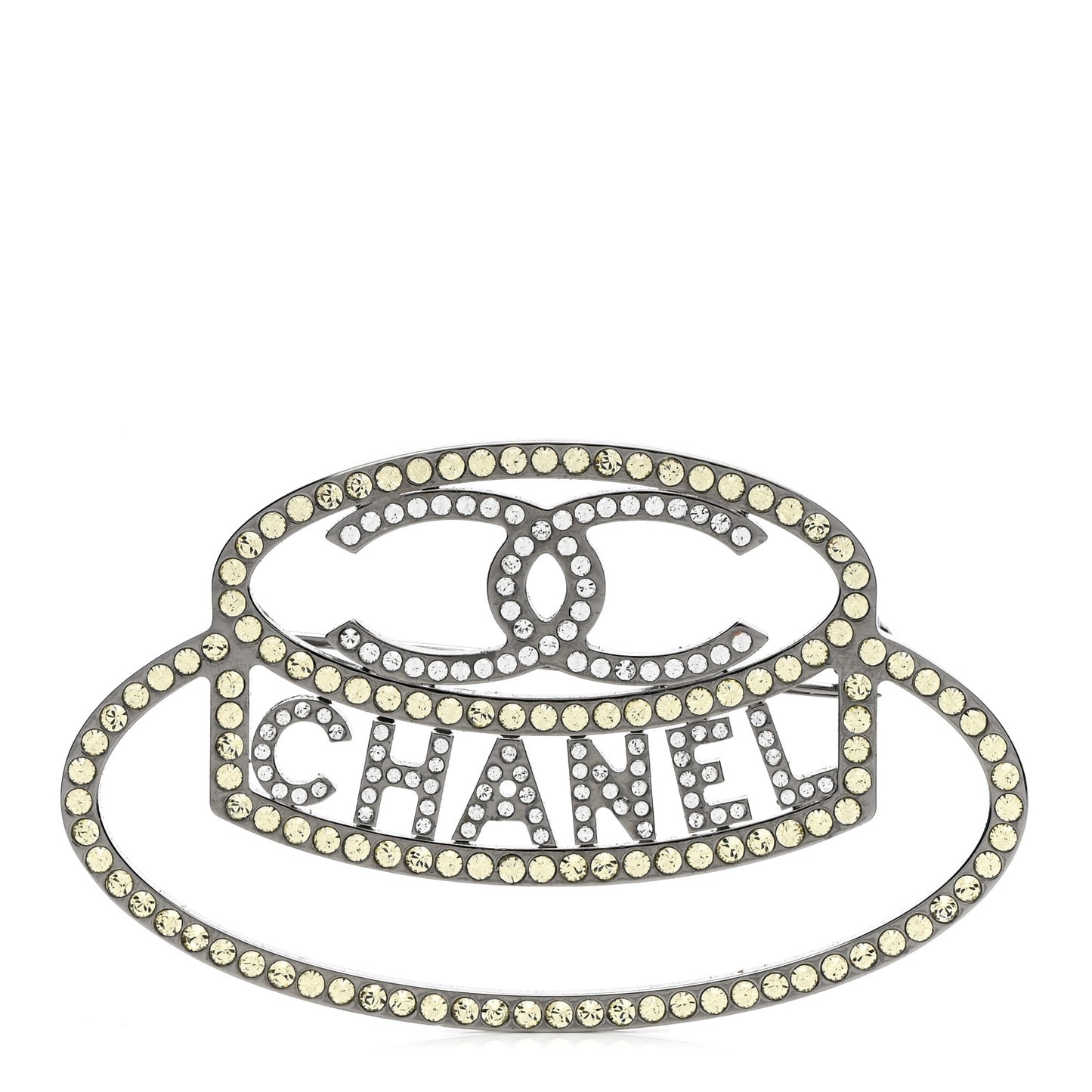 Ruthenium Strass Crystal Hat Brooch Pale Yellow