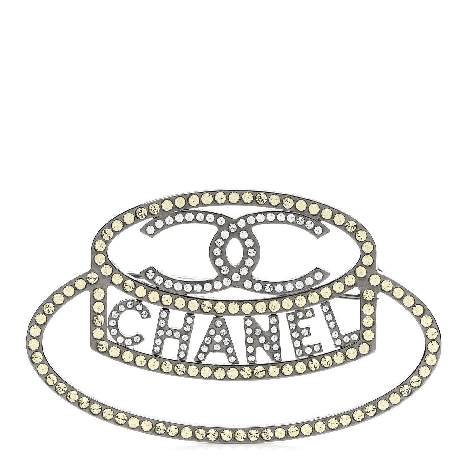 Chanel Ruthenium Strass Crystal Hat Brooch Pale Yellow 1 of 3