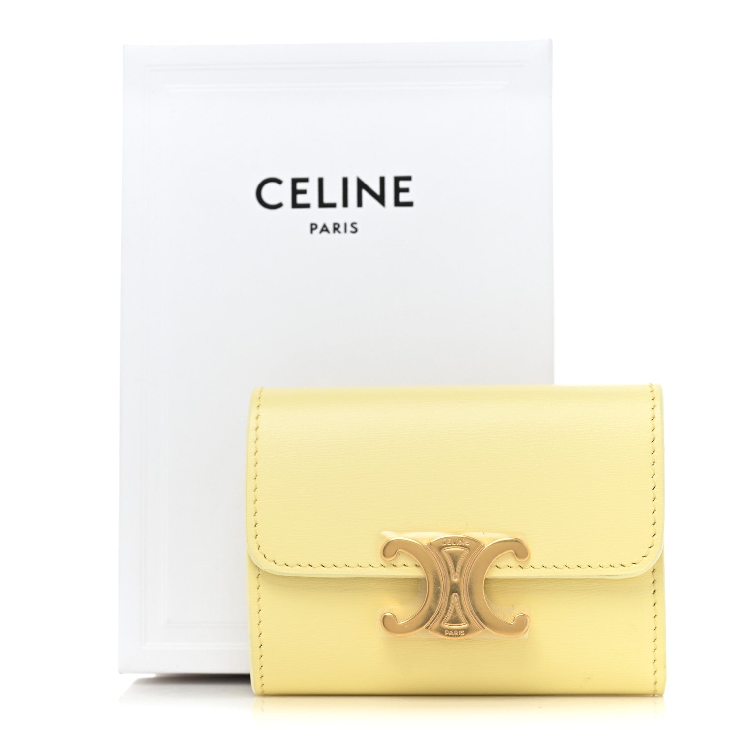 Celine Shiny Smooth Calfksin Triomphe Compact Wallet Soft Yellow