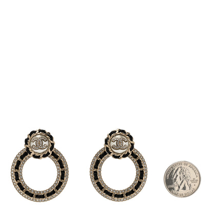Chanel Lambskin Crystal Pearl CC Chain Hoop Drop Earrings Gold Black 2 of 4