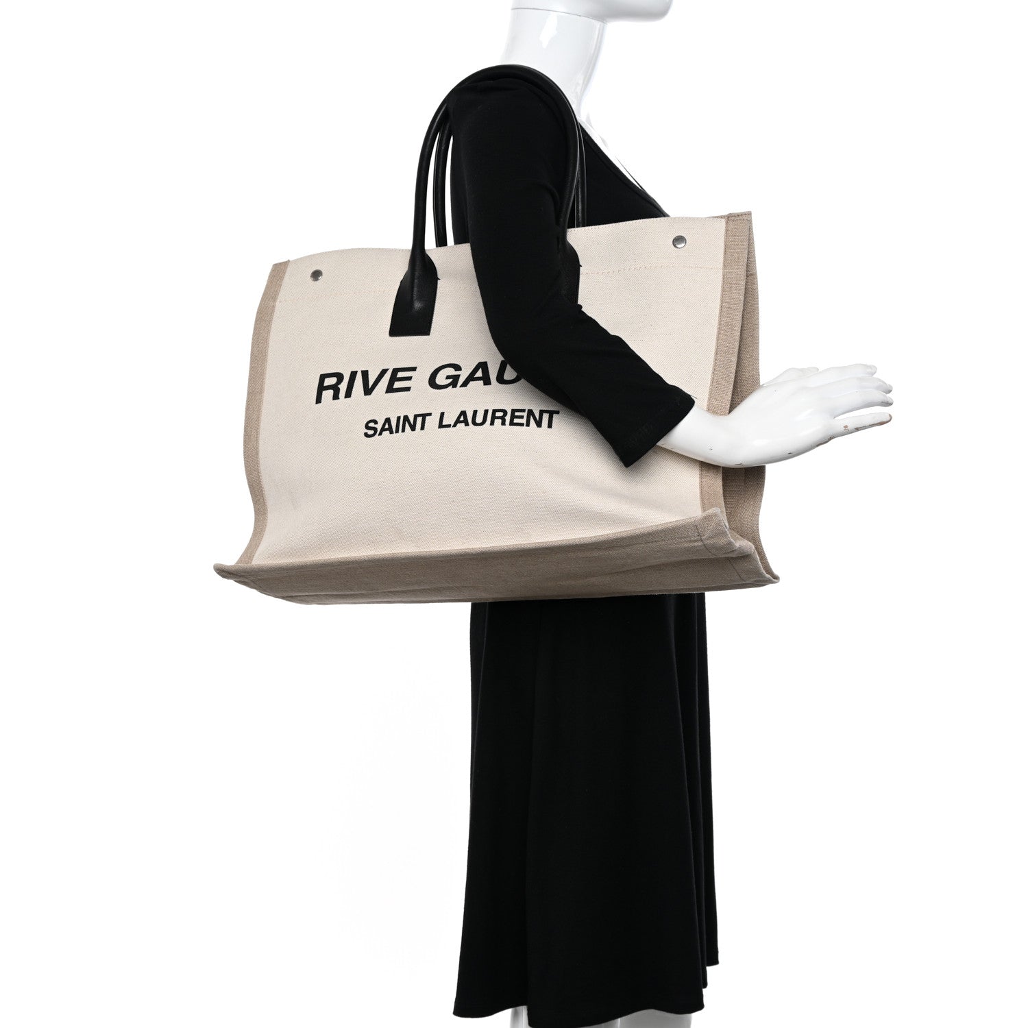 Saint Laurent Linen Calfskin Rive Gauche Tote Optic White 2 of 18