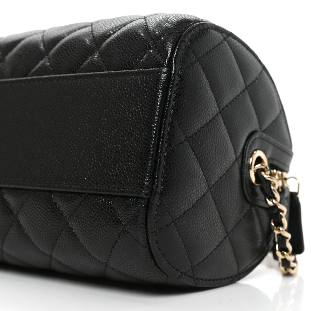 Caviar Quilted Barrel Clutch With Chain  Black
