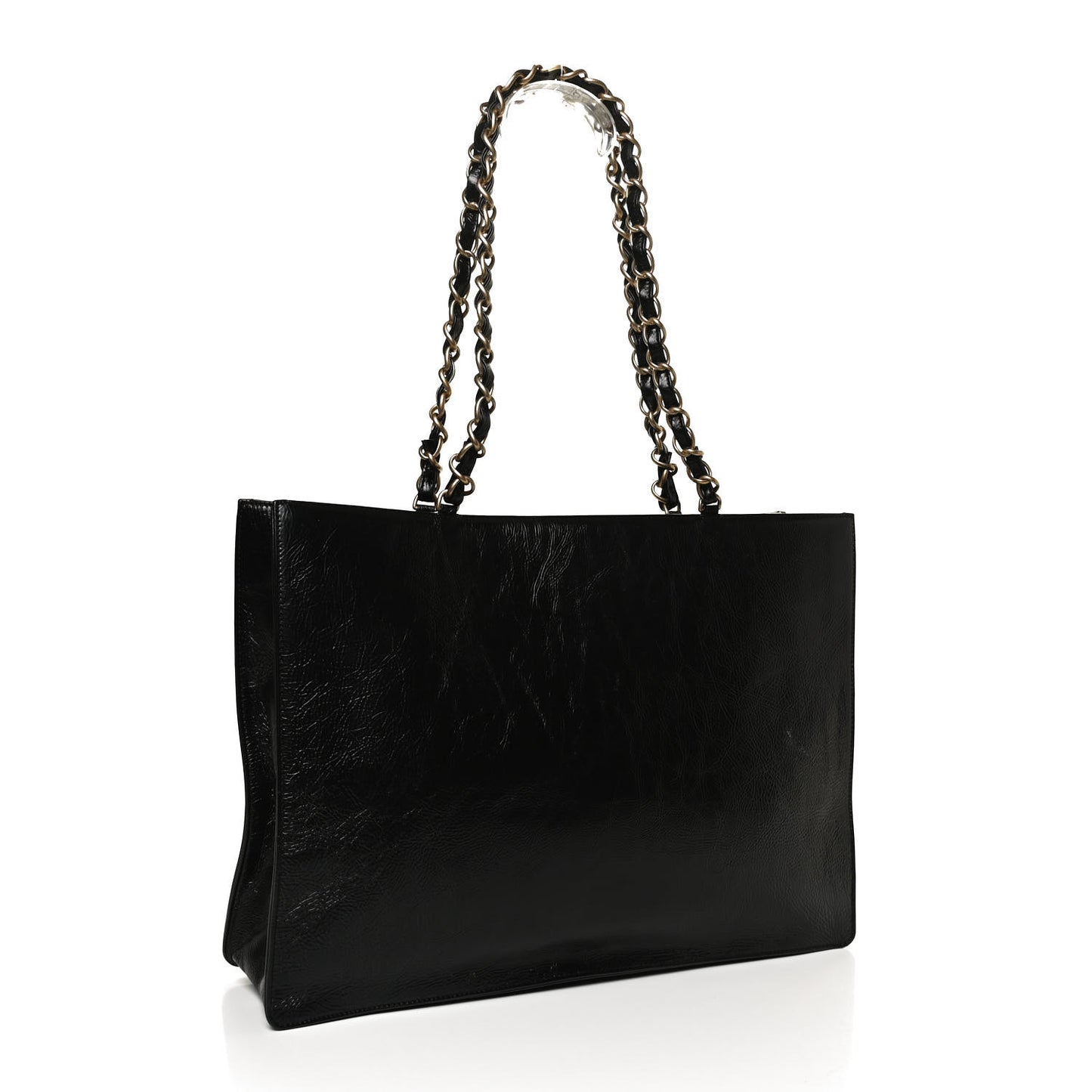 Shiny Aged Calfskin Shopping Bag Black