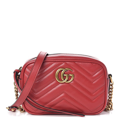 Gucci Calfskin Matelasse Mini GG Marmont Chain Shoulder Bag Hibiscus Red 1 of 10
