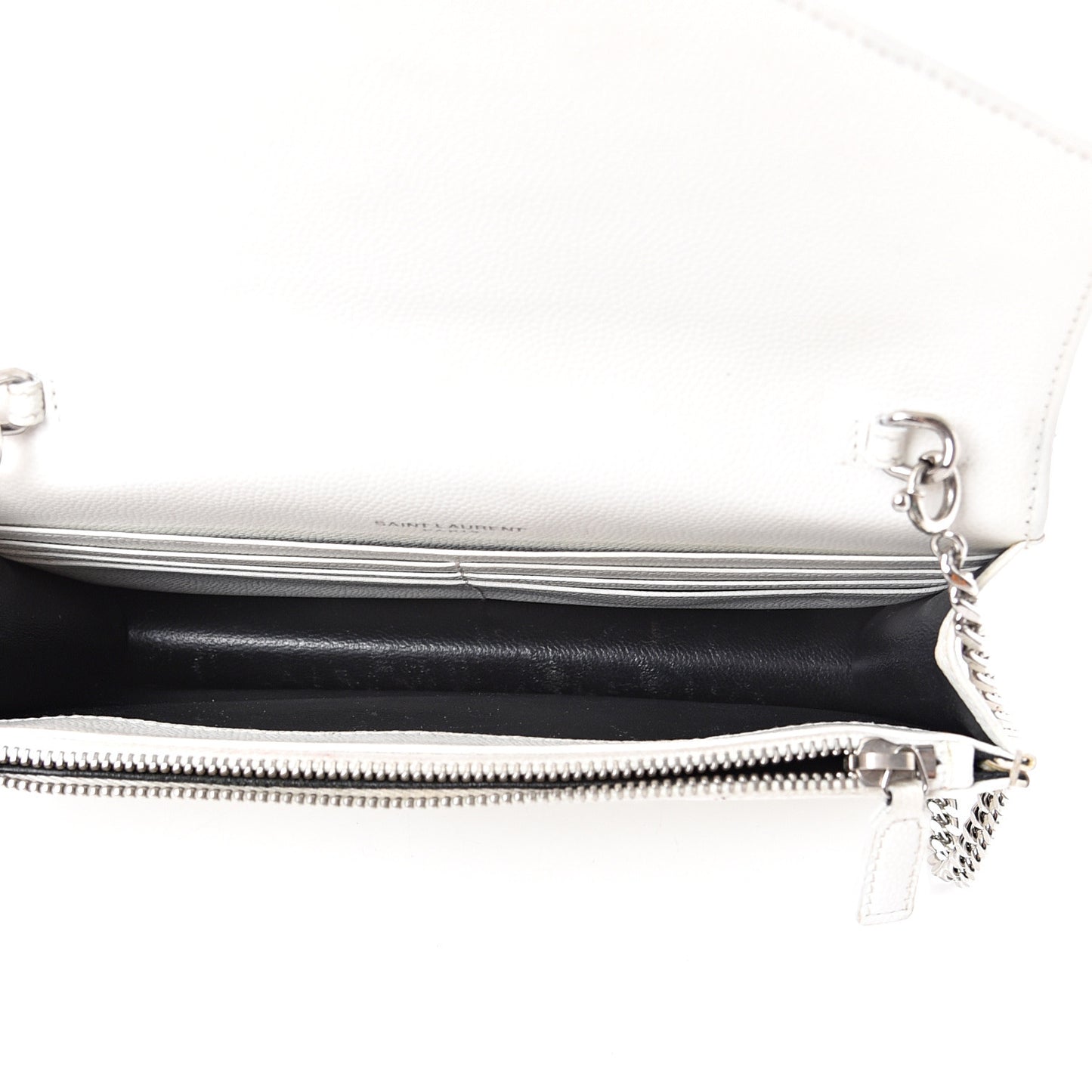 Grain De Poudre Matelasse Chevron Monogram Envelope Chain Wallet Optical White