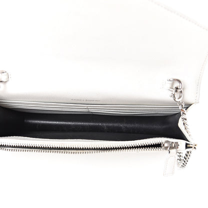 Saint Laurent Grain De Poudre Matelasse Chevron Monogram Envelope Chain Wallet Optical White 4 of 12
