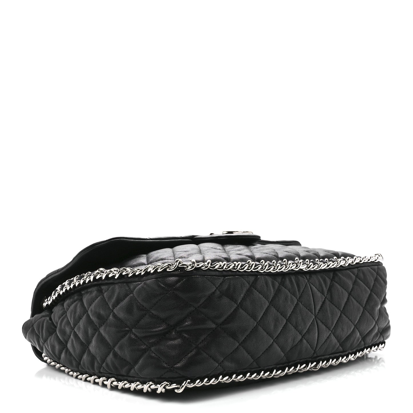 Washed Lambskin Chain Around Maxi Flap Bag Black
