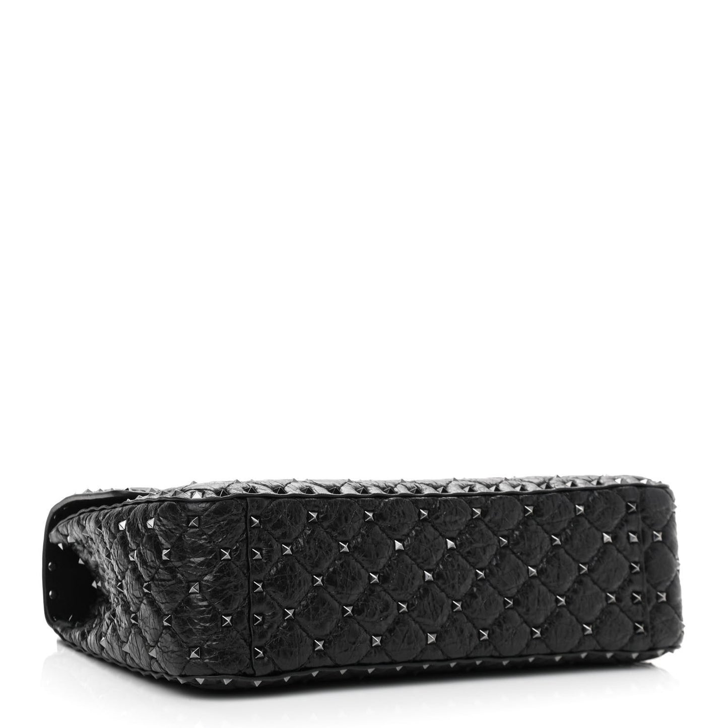 Craquele Nappa Large Rockstud Spike Shoulder Bag Black