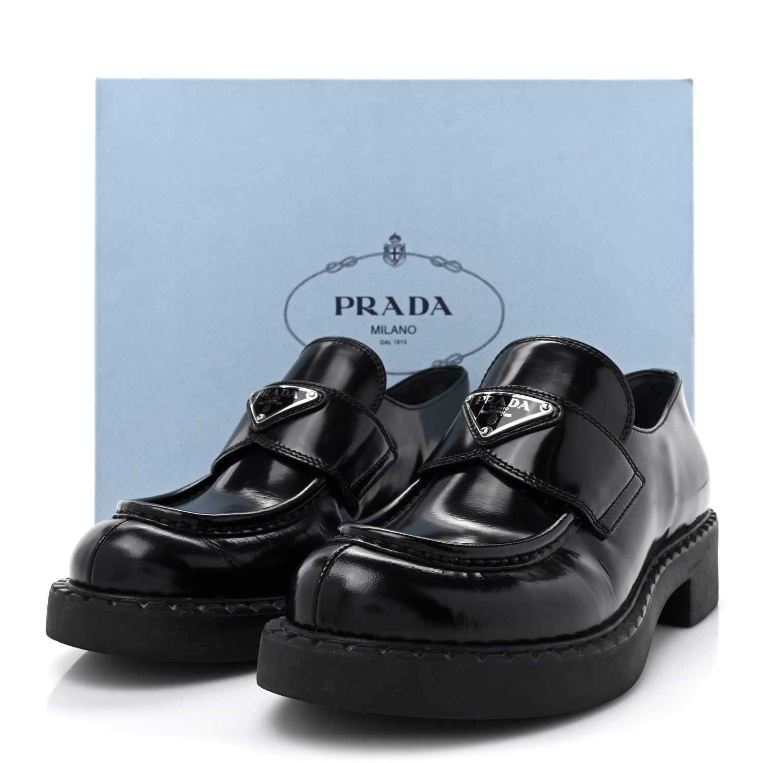 Prada Spazzolato Metal Triangle Logo 50mm Loafers 37.5 Black 14 of 14