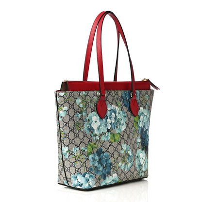 Gucci GG Supreme Monogram Blooms Medium Zippered Bucket Tote Beige Blue Navy Hibiscus Red 3 of 10