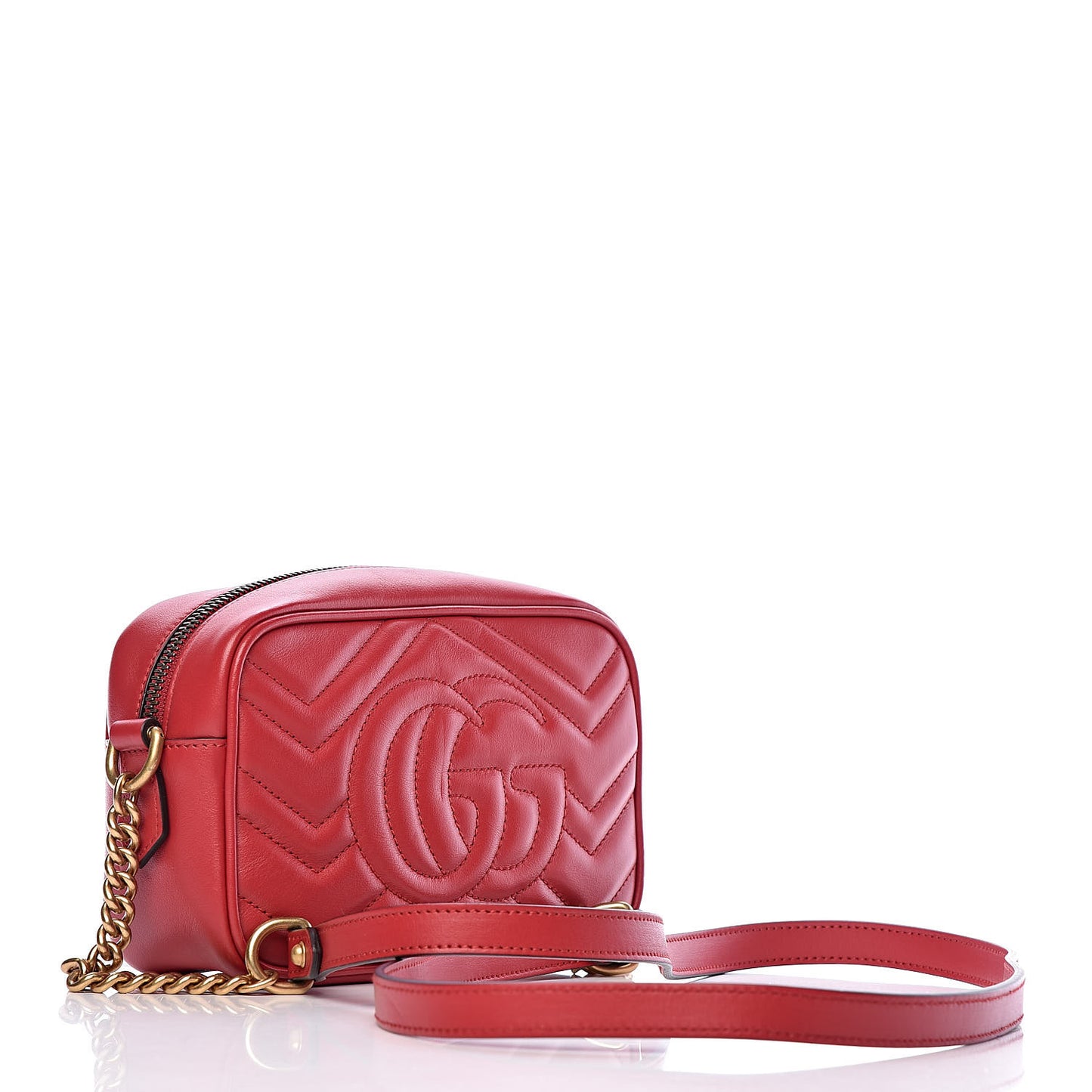 Calfskin Matelasse Mini GG Marmont Chain Shoulder Bag Hibiscus Red