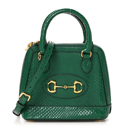 Gucci Shiny Snakeskin Mini Horsebit 1955 Top Handle Bag Emerald 1 of 10