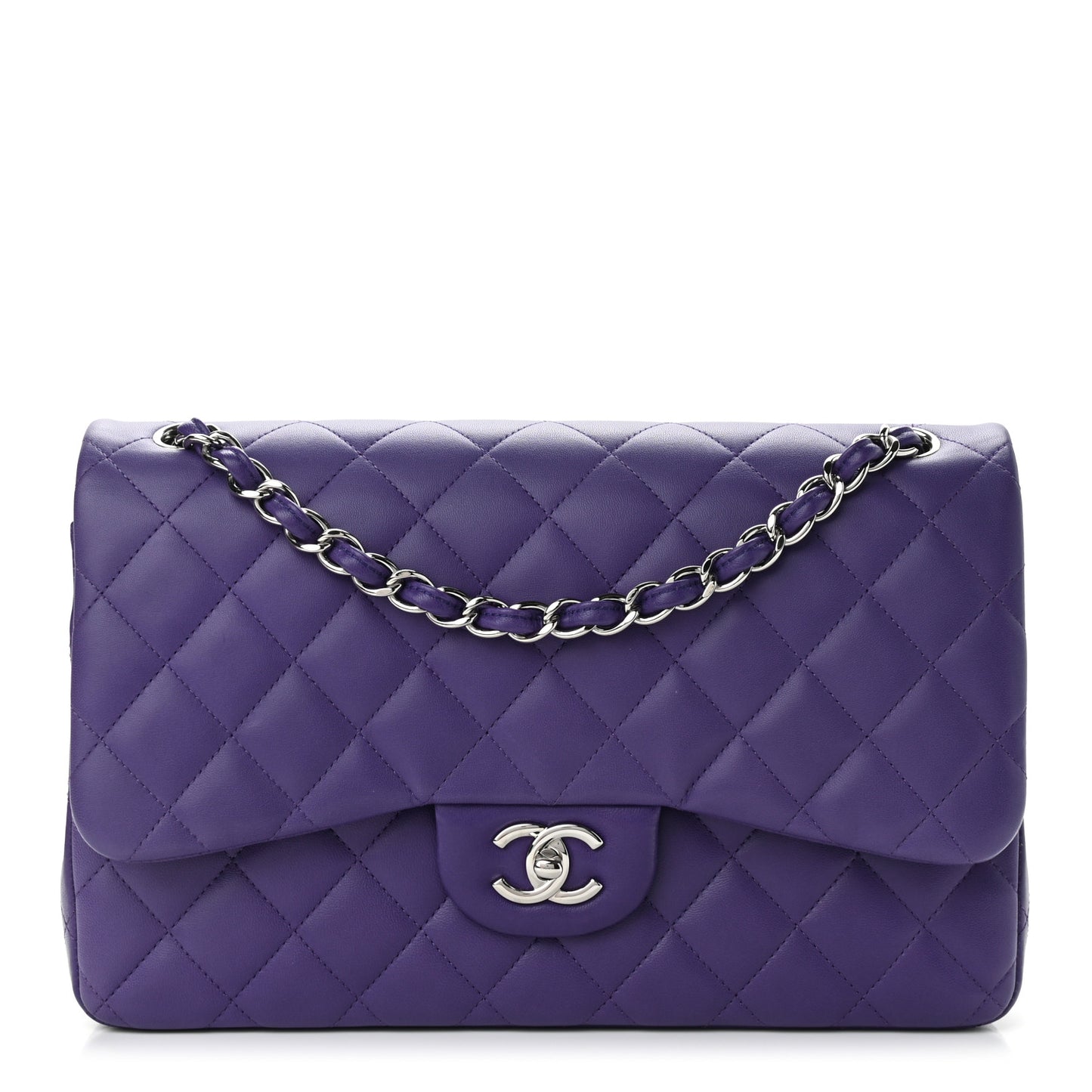 Lambskin Quilted Jumbo Double Flap Purple