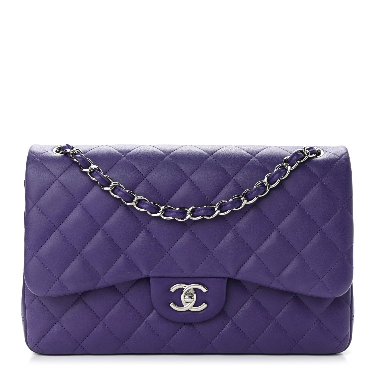 Chanel Lambskin Quilted Jumbo Double Flap Purple 1 of 9