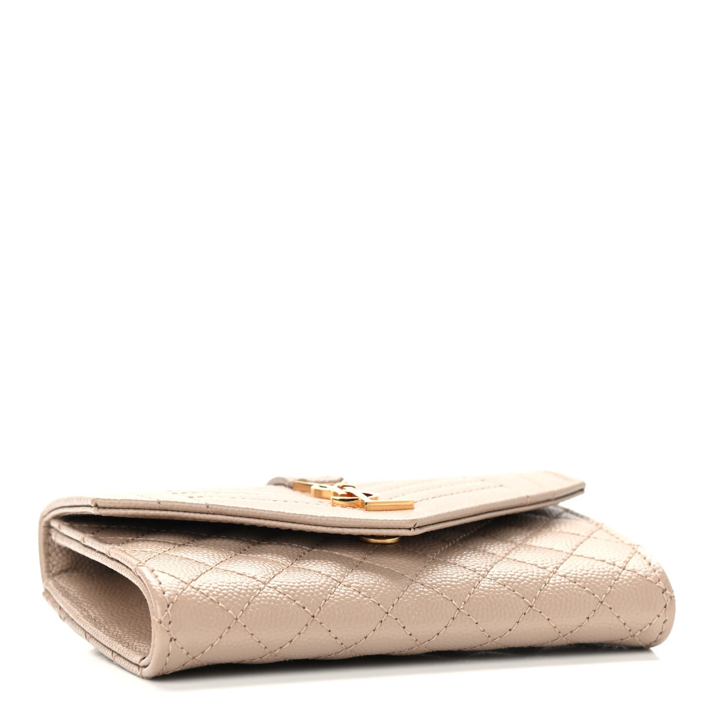 Grain De Poudre Textured Mixed Matelasse Triquilt Small Monogram Envelope Wallet Dark Beige