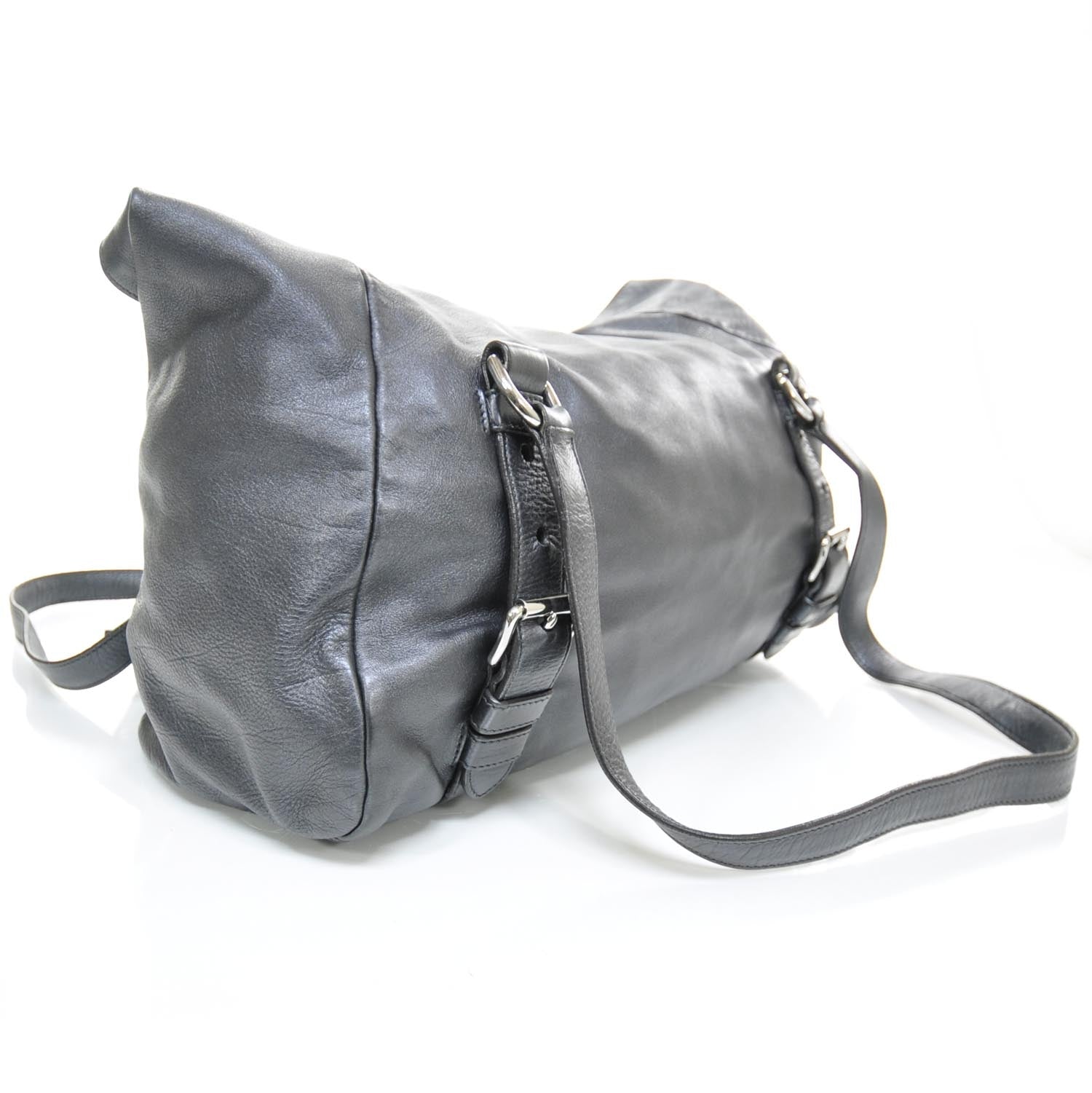 Prada Leather Easy Foldover Pushlock Satchel Black 2 of 10