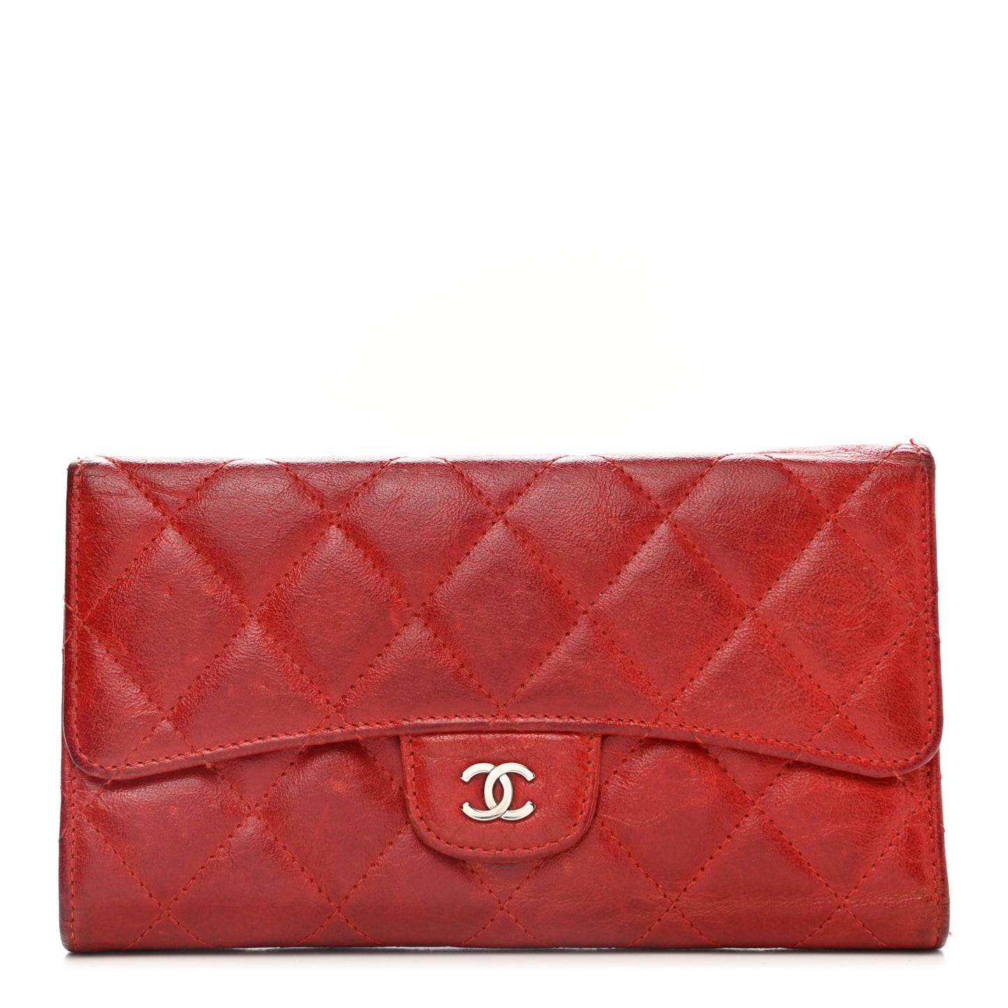 Calfskin Quilted Large Flap Wallet Red
