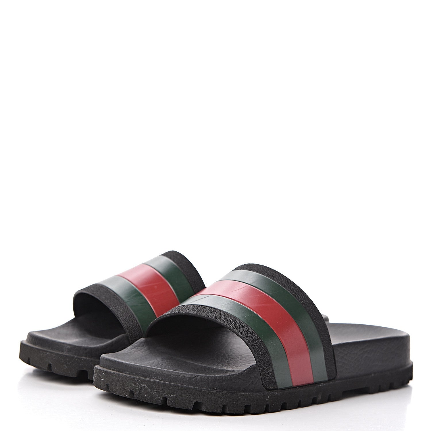 Gucci Rubber Web Mens Lug Sole Slide Sandals 6 Black Green Red 3 of 16