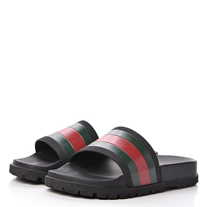 Gucci Rubber Web Mens Lug Sole Slide Sandals 6 Black Green Red 3 of 16