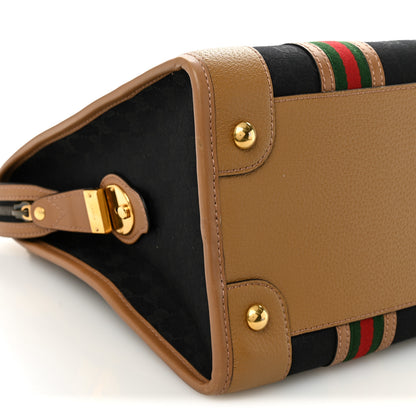Gucci Monogram Textured Dollar Calfskin Web Large Bauletto Duffle Top Handle Bag Black Koi Beige 10 of 11