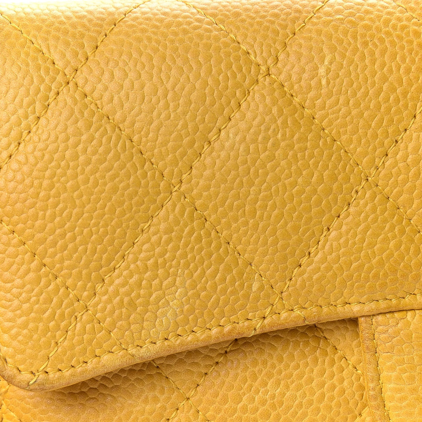 Iridescent Caviar Quilted Large Flap Wallet Yellow