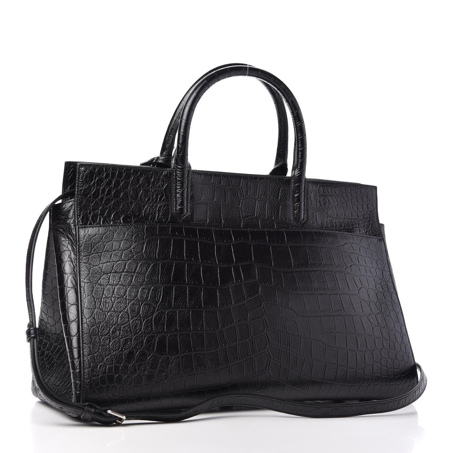 Saint Laurent Calfskin Crocodile Embossed Medium Cabas Rive Gauche Black 4 of 22