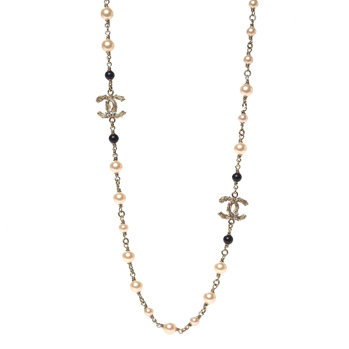 Pearl Bead Crystal CC Long Necklace Navy Gold