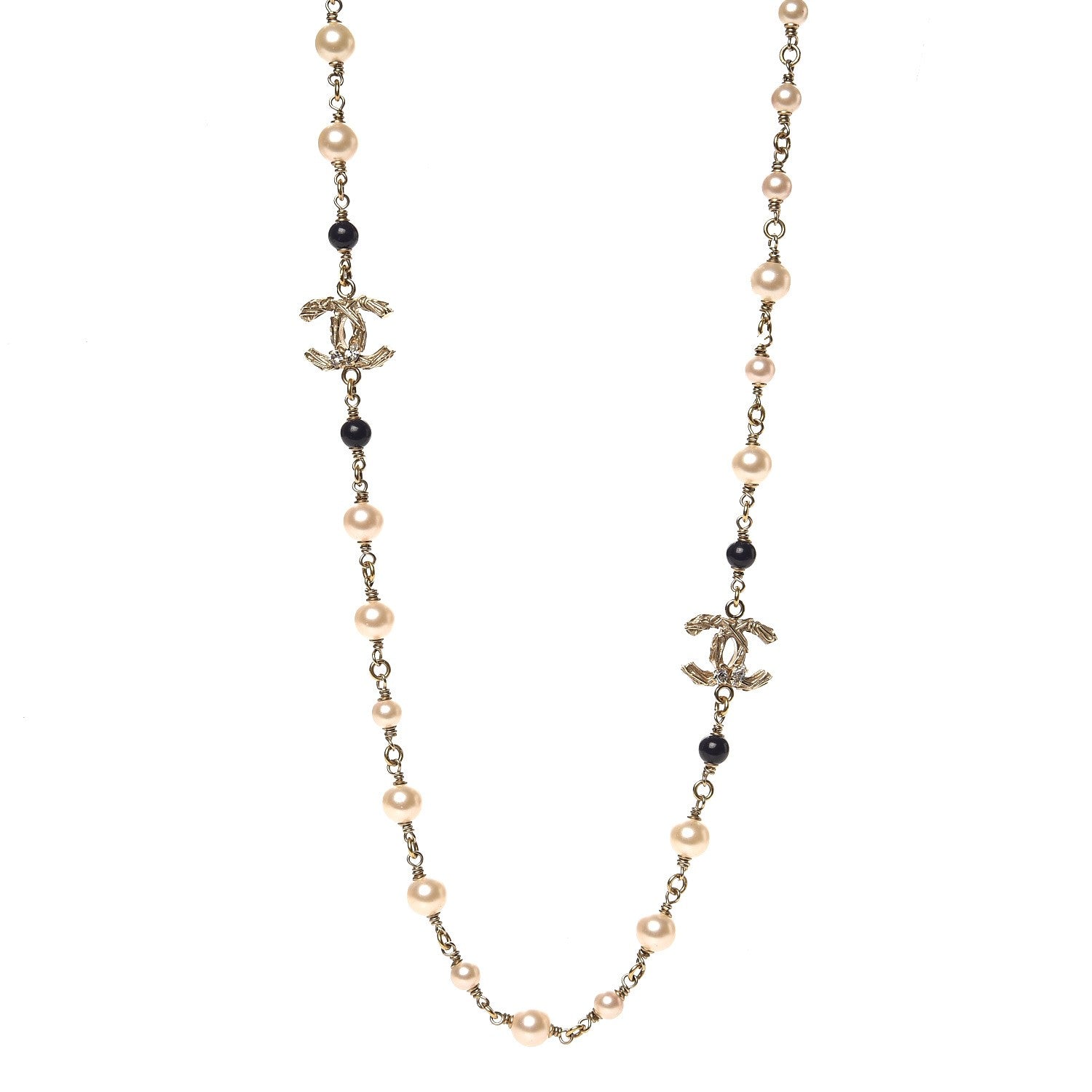 Chanel Pearl Bead Crystal CC Long Necklace Navy Gold 1 of 4