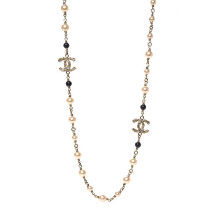 Chanel Pearl Bead Crystal CC Long Necklace Navy Gold 1 of 4