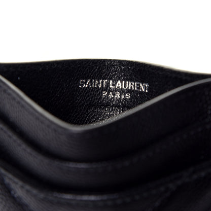 Saint Laurent Grain De Poudre Matelasse Chevron Monogram Credit Card Case Black 6 of 7