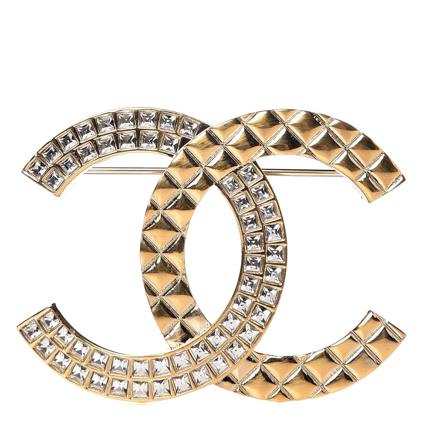 Baguette Crystal Quilted CC Brooch Gold