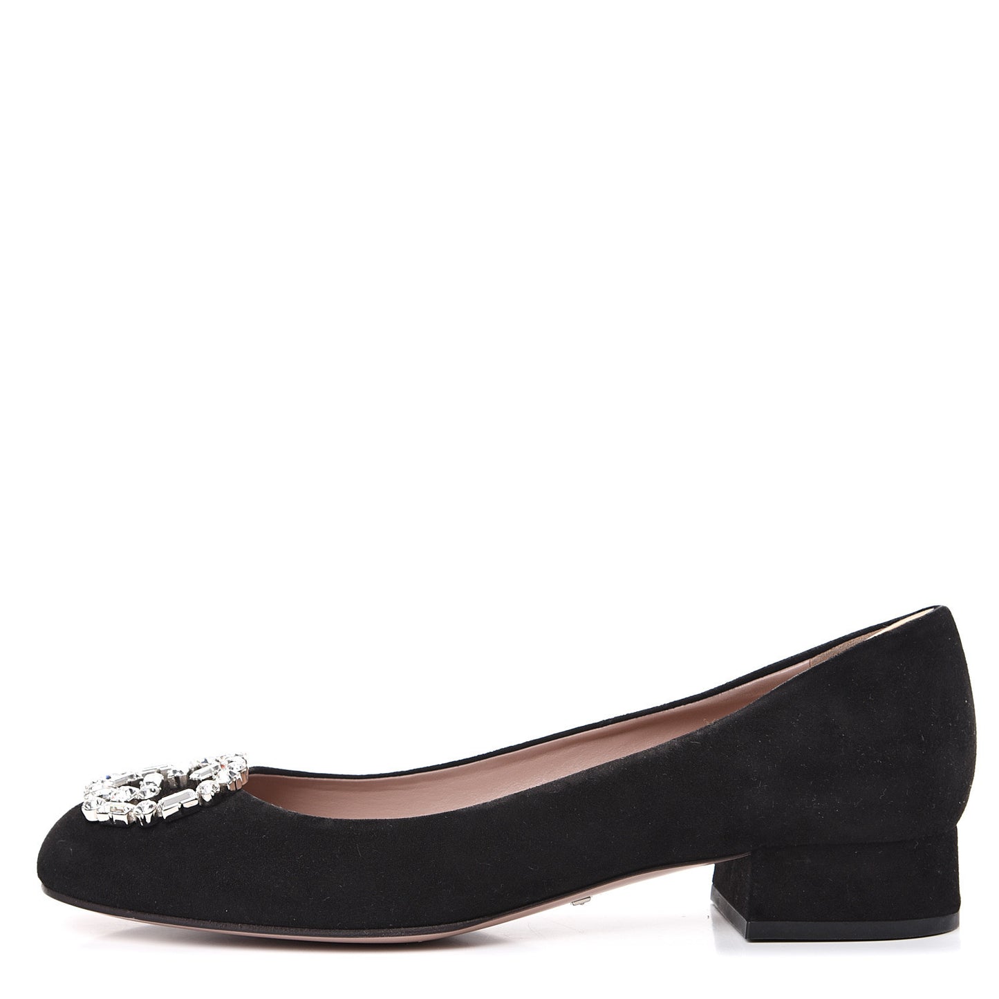 Suede Crystal Interlocking G Low Heel Pumps 38.5 Black
