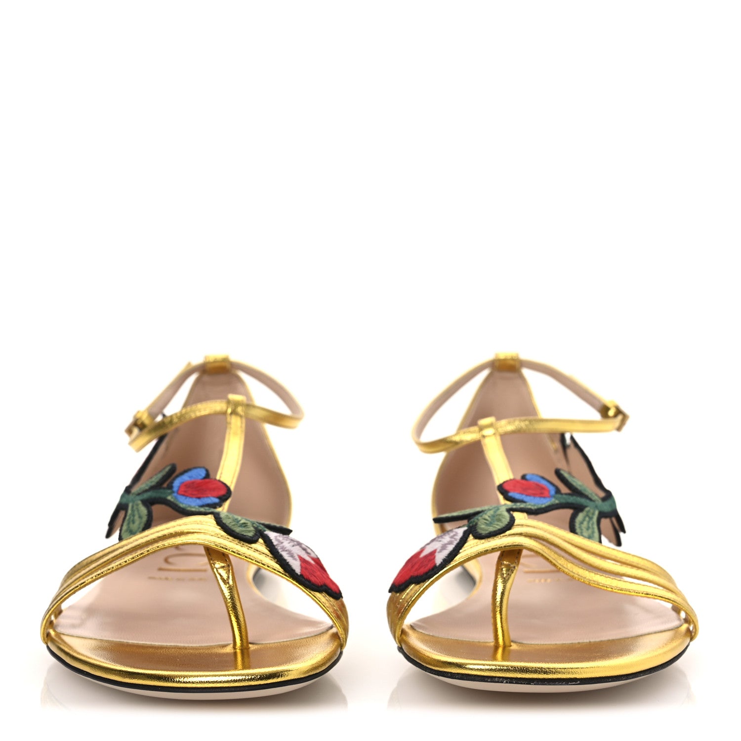 Gucci Metallic Nappa Ophelia T-Strap Flat Sandals 36 Gold 3 of 10