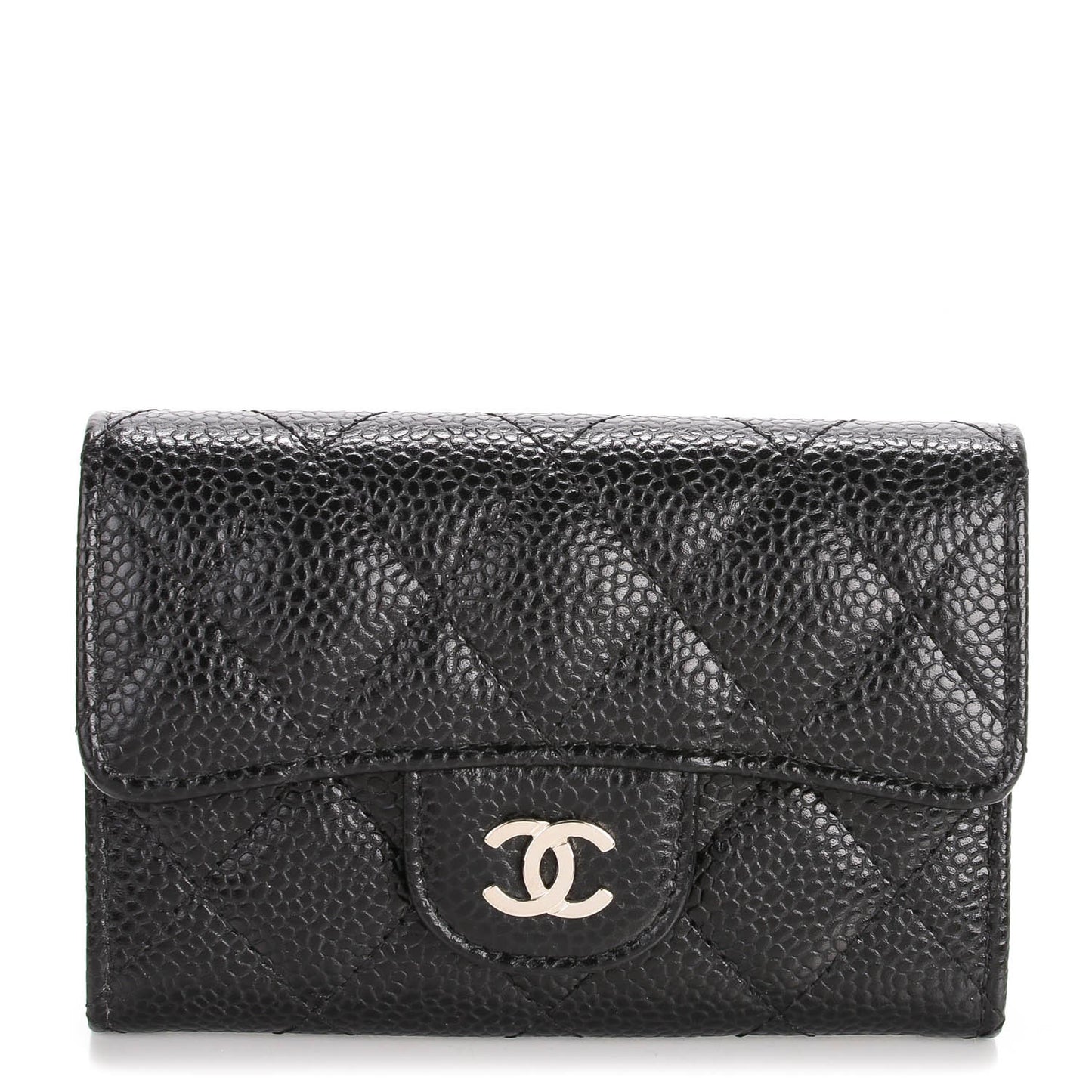Caviar Quilted Flap Card Holder Black