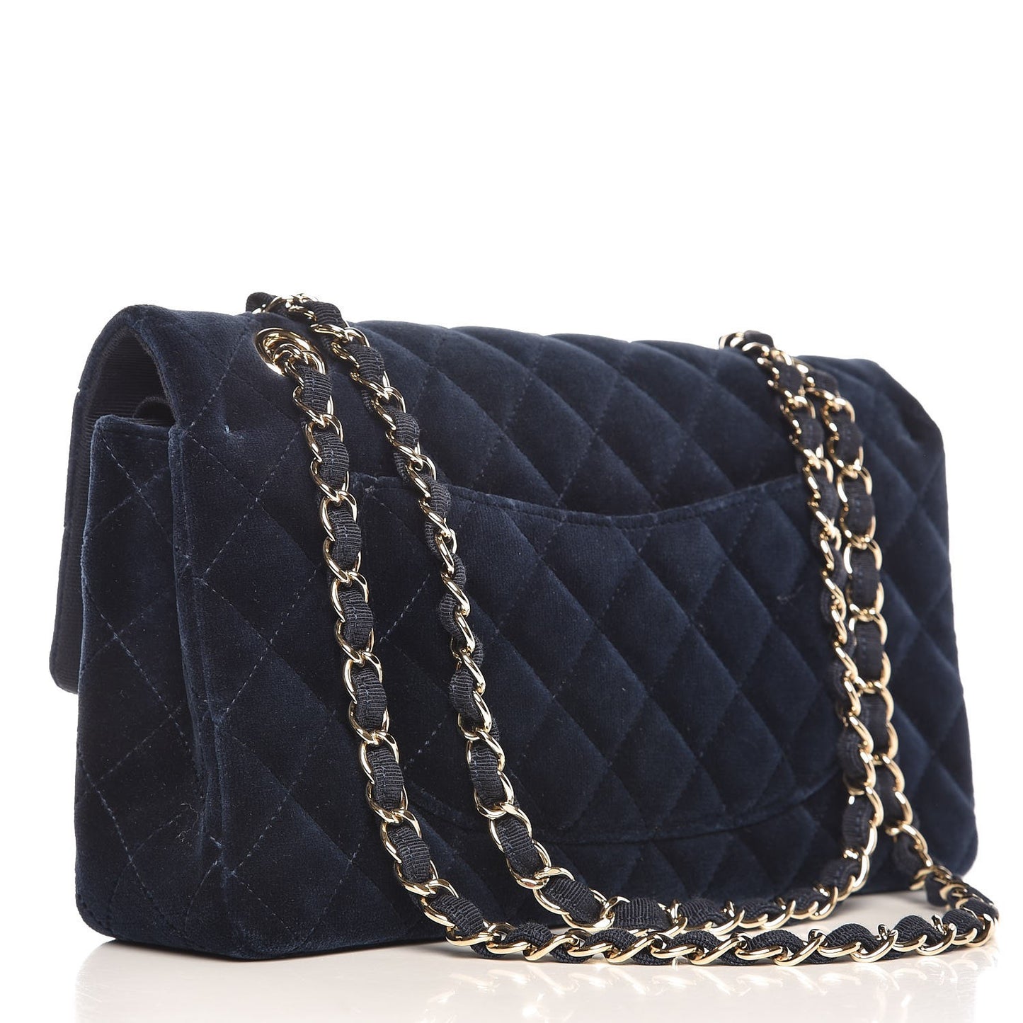 Velvet Quilted Medium Double Flap Blue