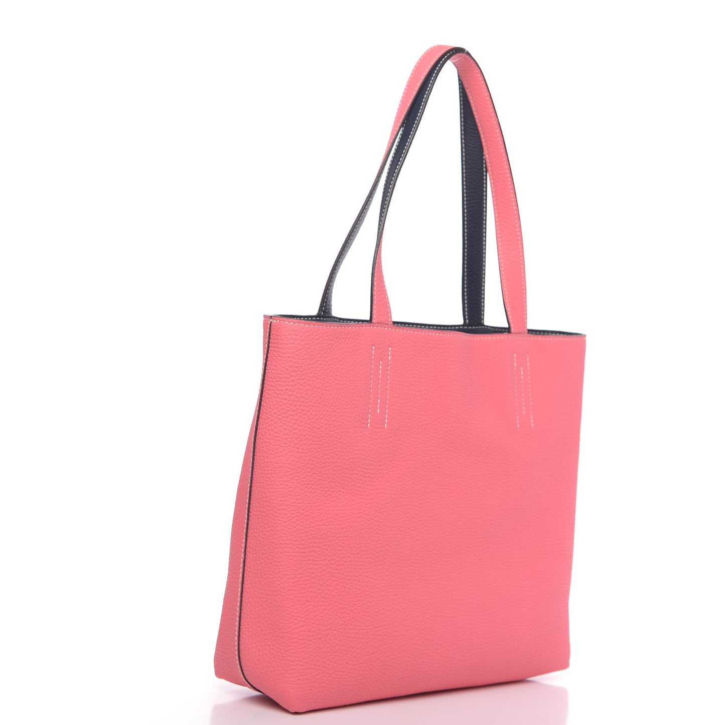 Taurillon Clemence Double Sens 30 Reversible Tote Bleu Nuit Rose Azalee