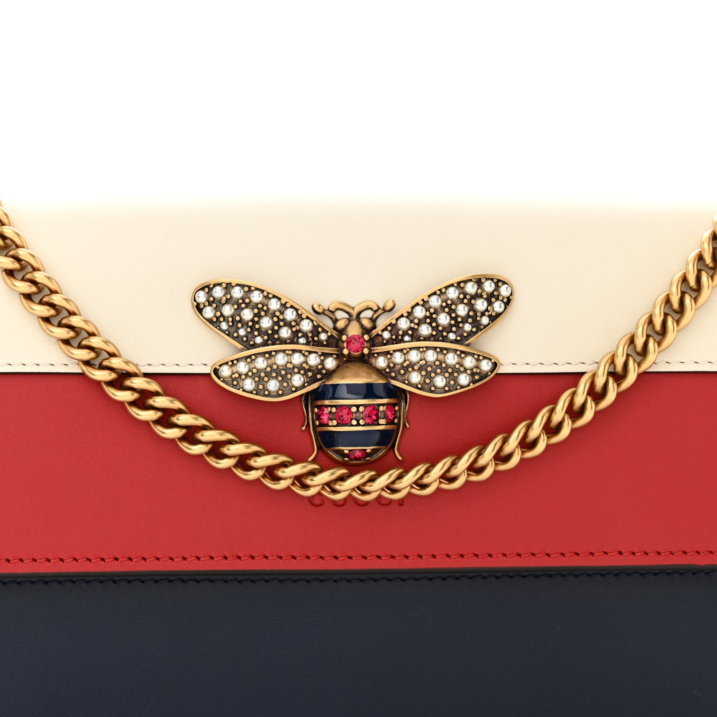 Calfskin Queen Margaret Chain Wallet Blue Agata Hibiscus Red Mystic White