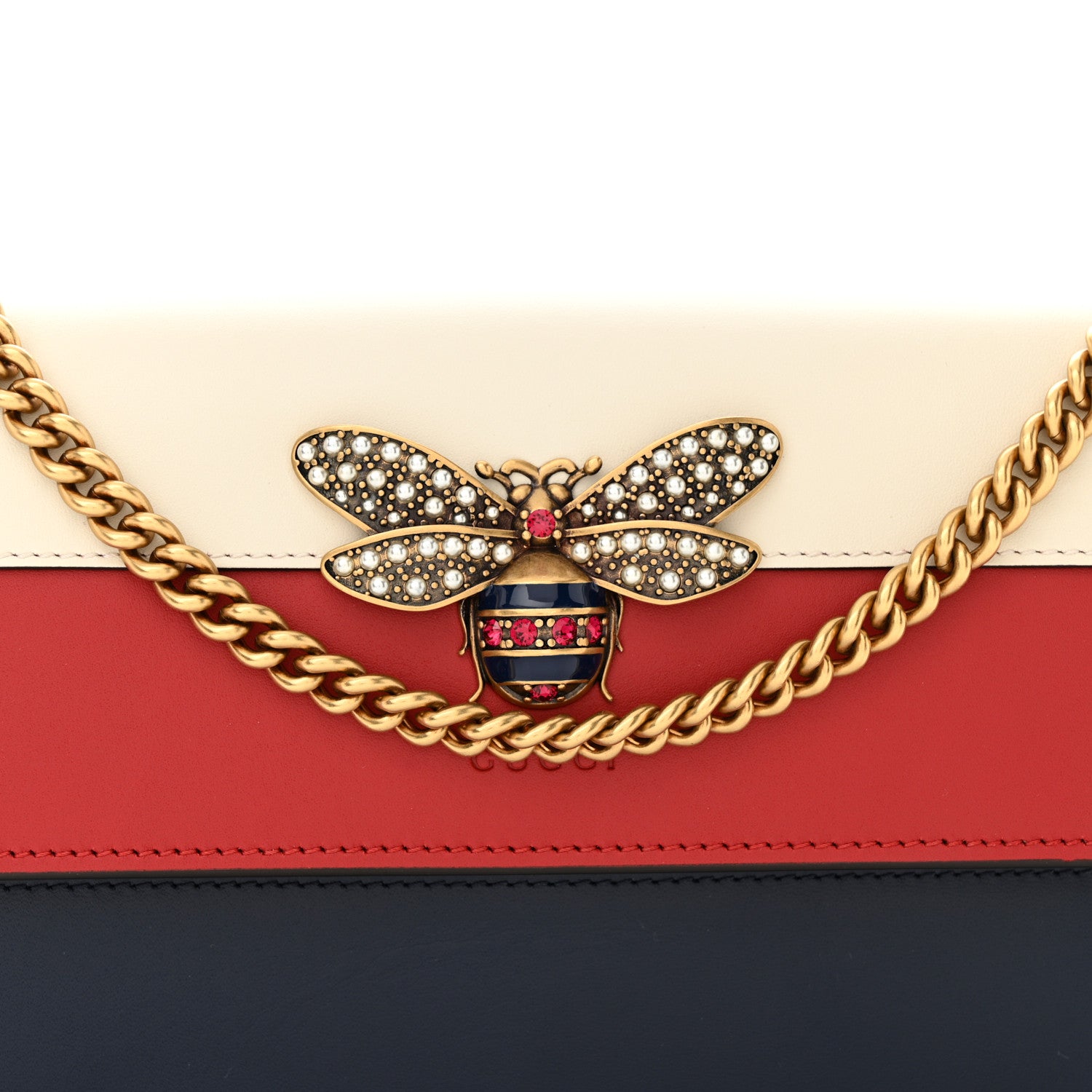 Gucci Calfskin Queen Margaret Chain Wallet Blue Agata Hibiscus Red Mystic White 7 of 10
