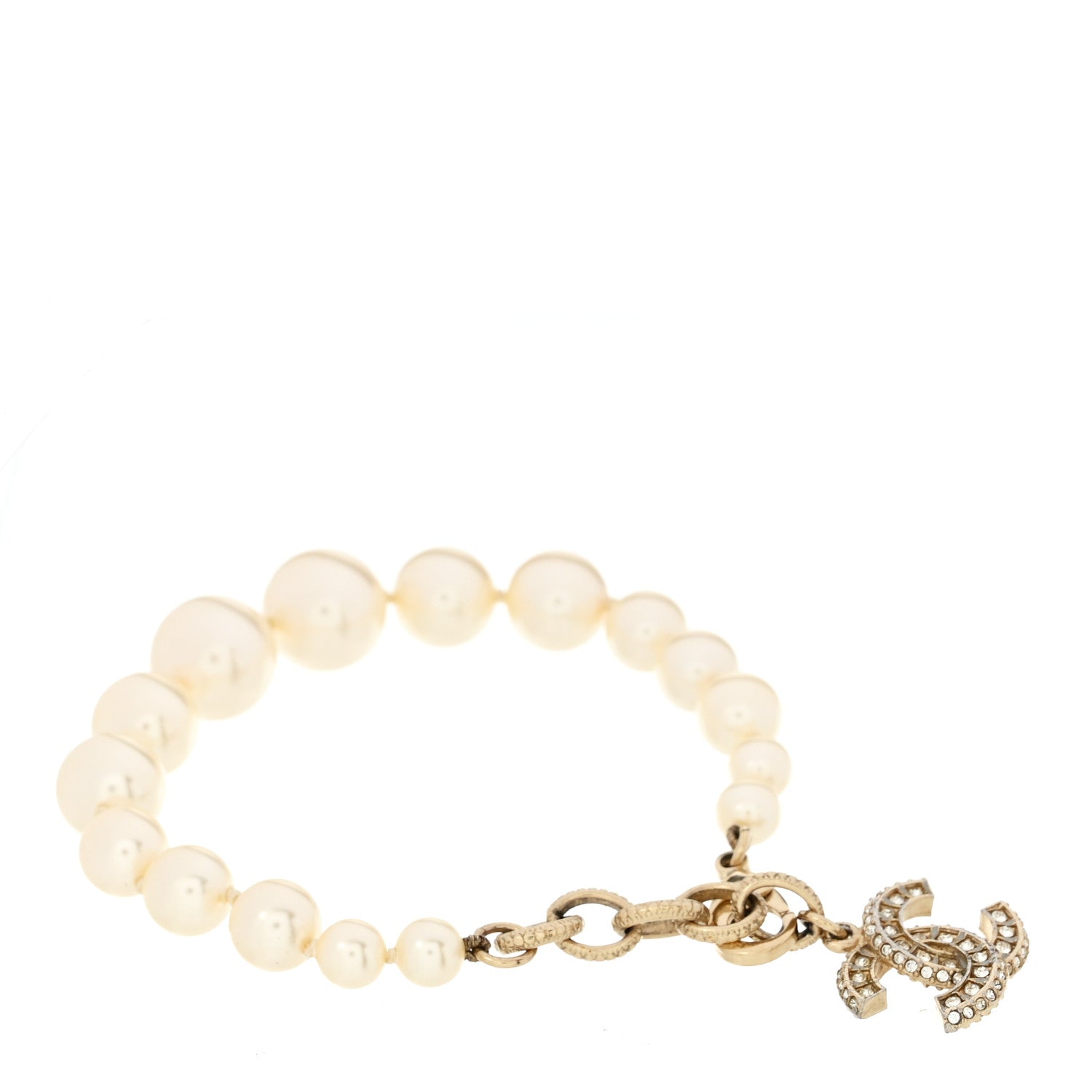 Chanel Graduated Pearl Crystal CC Bracelet Gold 3 of 5